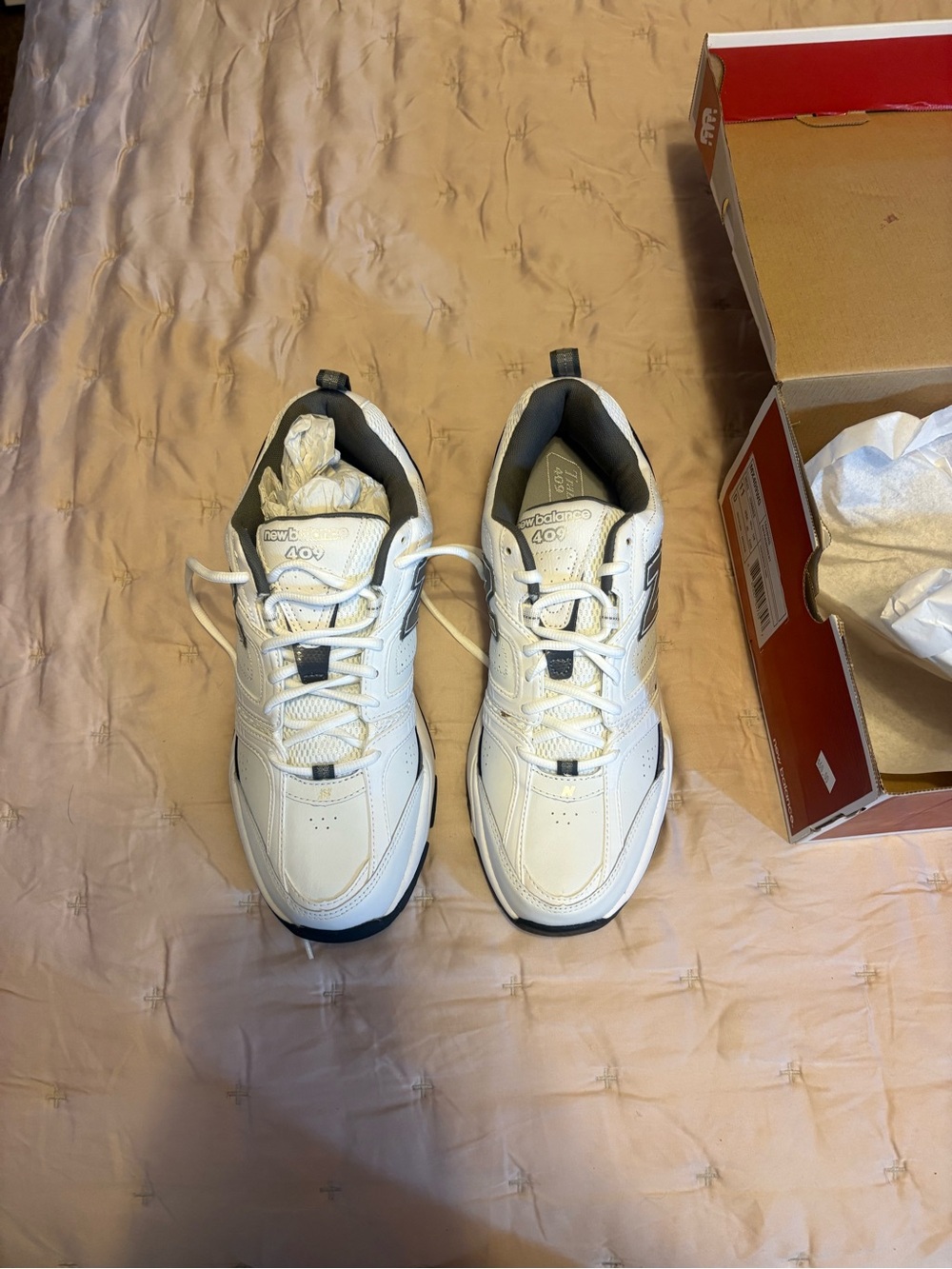 New Balance 409 MX409WG Men’s 11 D White Gray Leather Sneakers NOS New in Box